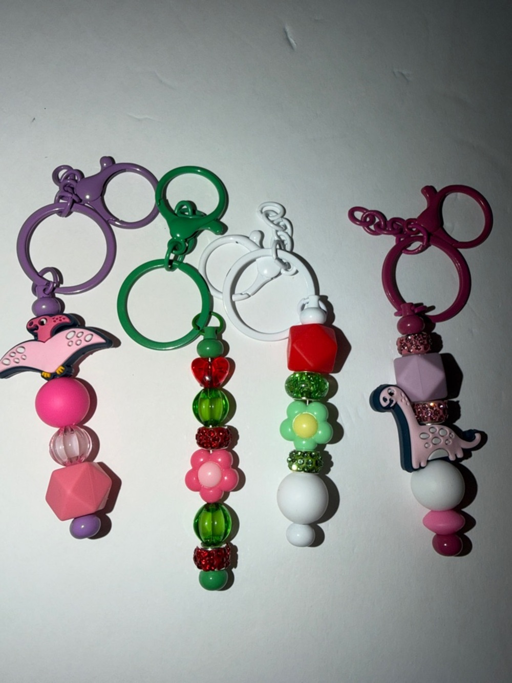 Beaded Keychain Set - Pink, Purple, Green, White 4 piece set